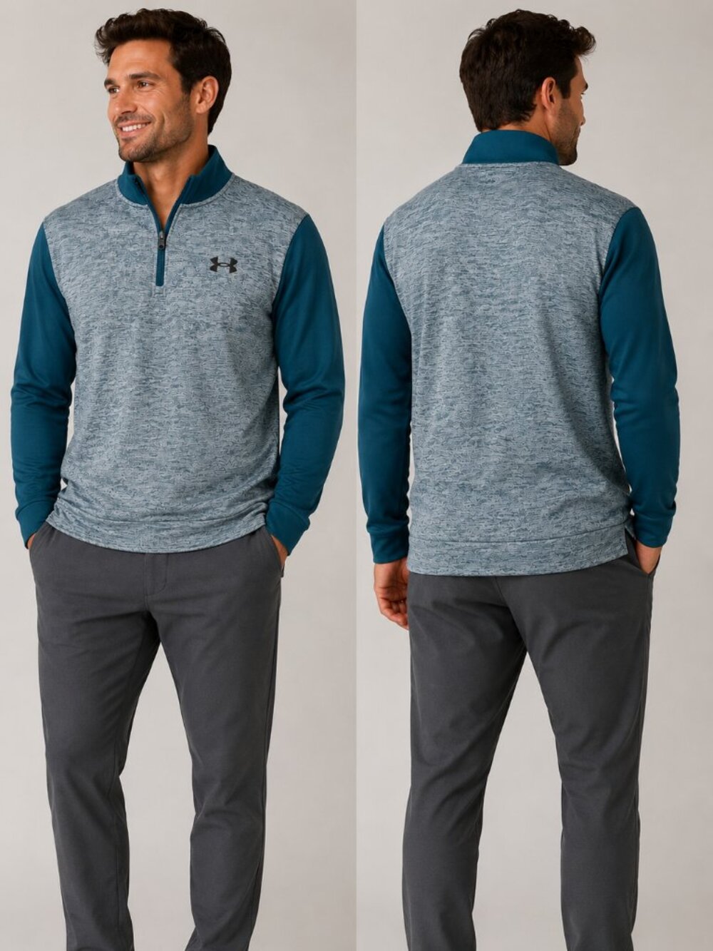 Under Armour Men's Teal Heather ColdGear 1/4 Zip Pullover Sweater - Size Large
